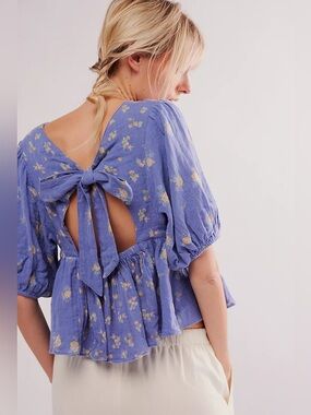 NWOT Free People Chloe Mixed Print Back Cutout Top ~ Size Medium